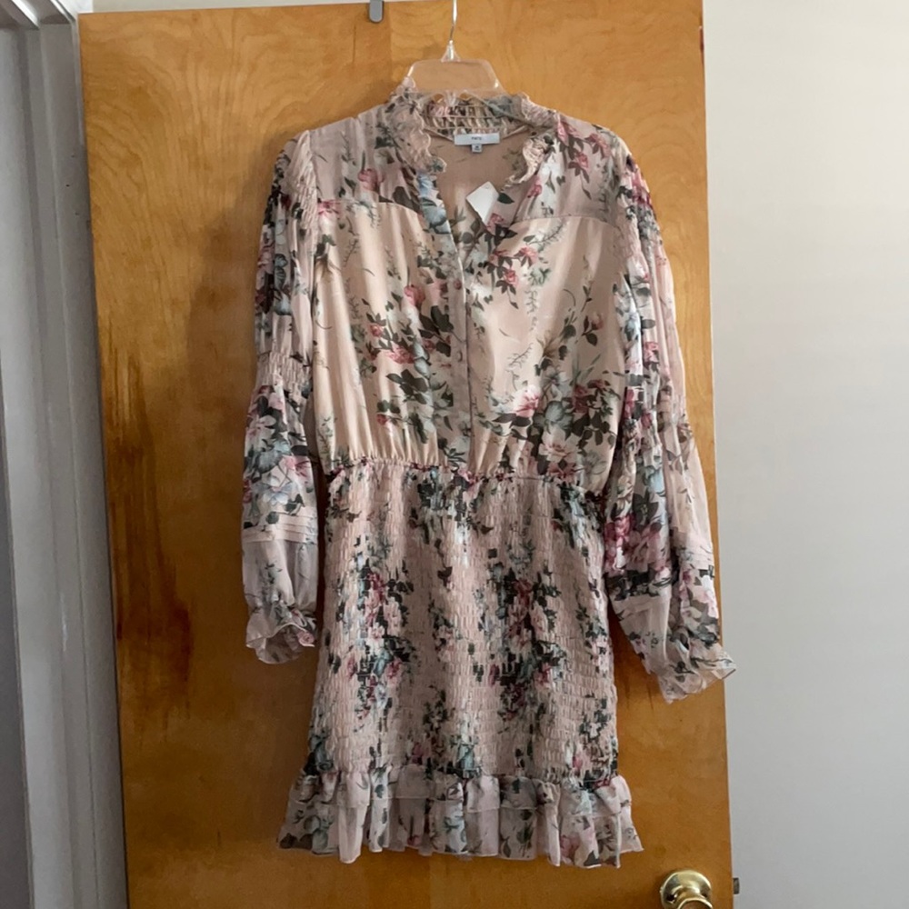 Smocked floral ruffle mini dress